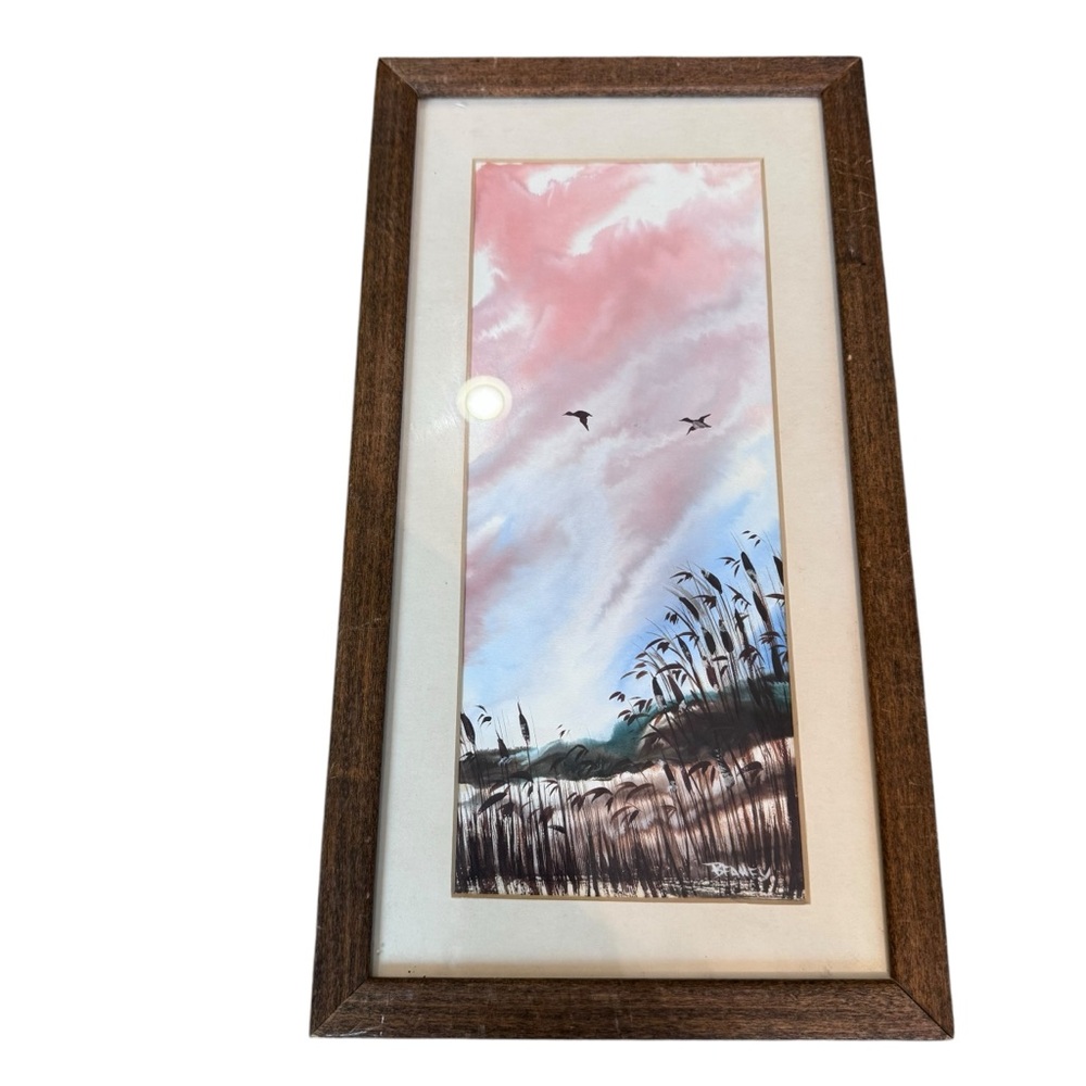 Hand painted beach bird painting framed